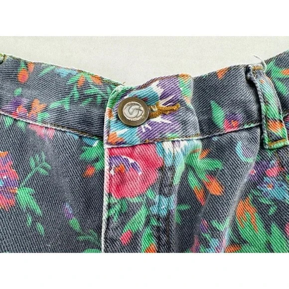 Vtg Oleg Cassani Denim Floral Shorts High Waist 90’s Hippie Size 14 Boho Barbie‍ - Picture 5 of 13